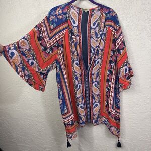 Democracy Womens 3X Paisley Tunic Top Tassel Bell Sleeve Boho Artsy Resort Pool